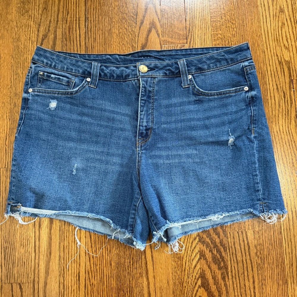 Seven7 Denim Shorts Raw Hem Medium Wash Size 16